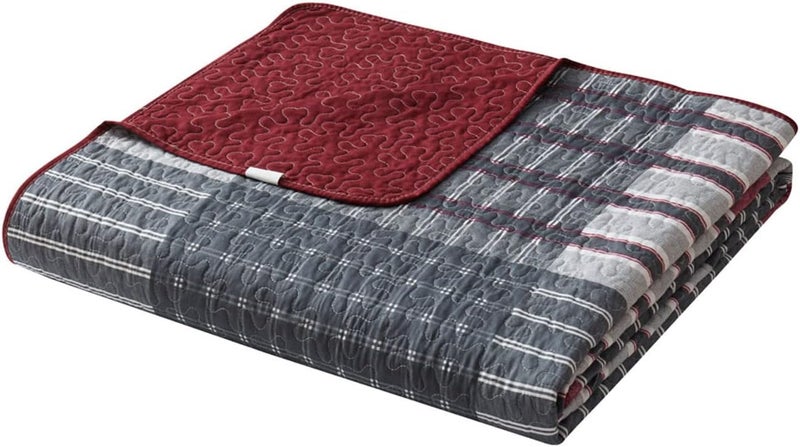 Legacy Decor 3 PCS Quilt Reversible Bedspread Coverlet Red & Black Patchwork Design Ultra Soft Microfiber Oversized King/Cal-King 118" W x 106" L - Image 4